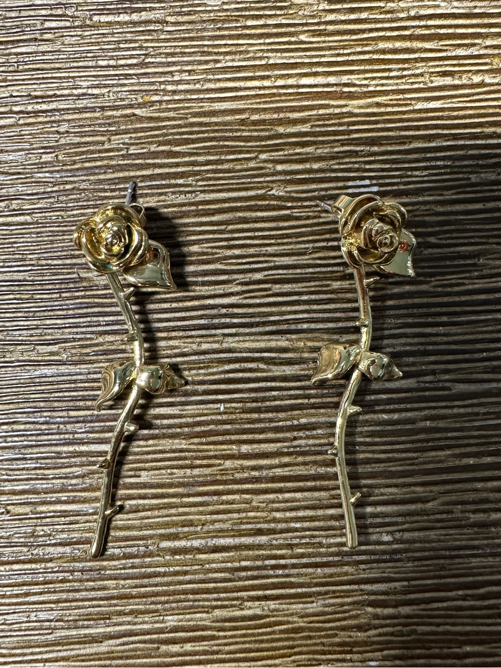 Rose 🥀 16K plated Gold Rose Stem Drop Earrings Sterling silver studs